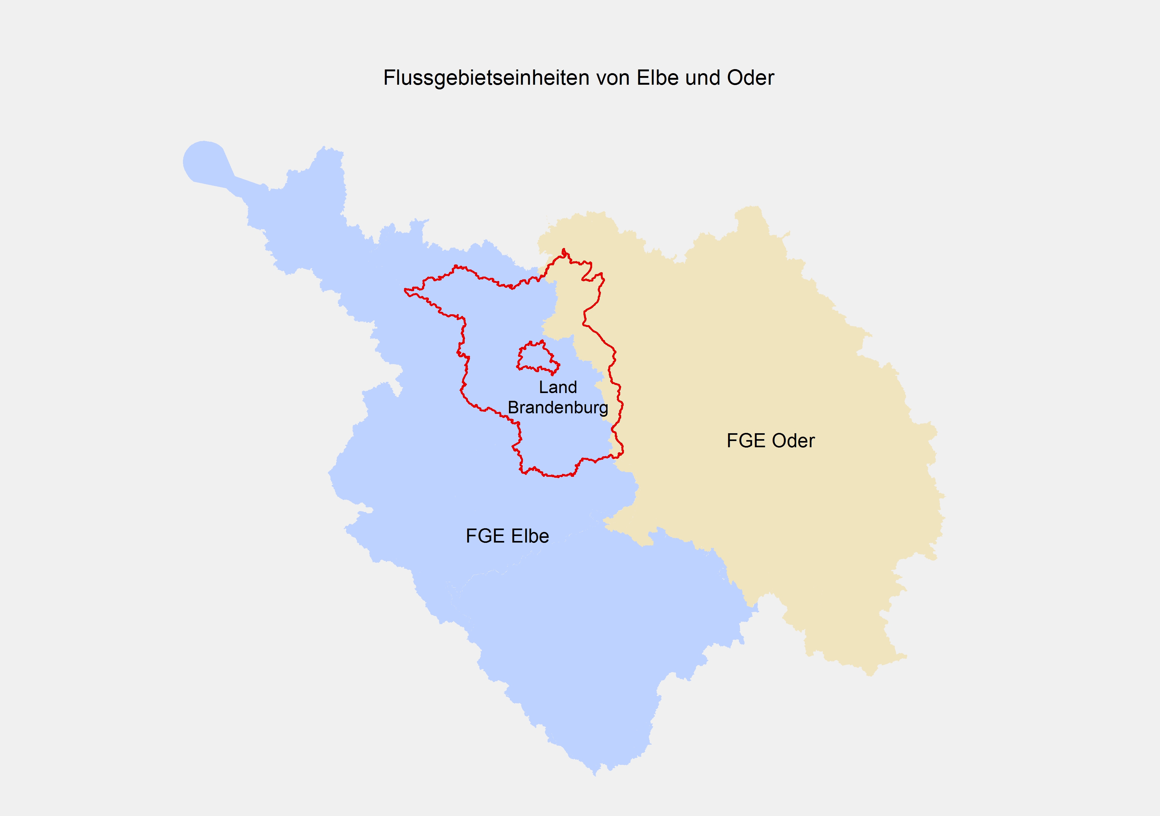 Karte Land Brandenburg und die Flussgebietseinheiten von Elbe und Oder.   