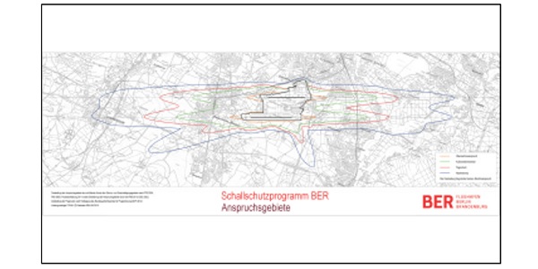 Planfeststellung Ausbau Fluhafen Berlin Schönefeld - Titel Schallschutzprogramm BER, Anspruchsgebiete (Stand 2016)