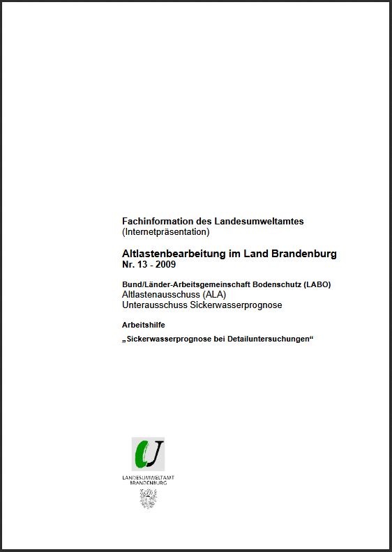 Bild vergrößern (Bild: Titelseite: LABO-Arbeitshilfe Sickerwasserprognose bei Detailuntersuchungen - Fachinformaion Altlastenbearbeitung, Nummer 13)