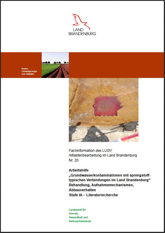 Bild vergrößern (Bild: Titelseite: Arbeitshilfe: Grundwasserkontaminationen mit sprengstofftypischen Verbindungen, Stufe 1A - Fachinformation Altlastenbearbeitung, Nummer 20)