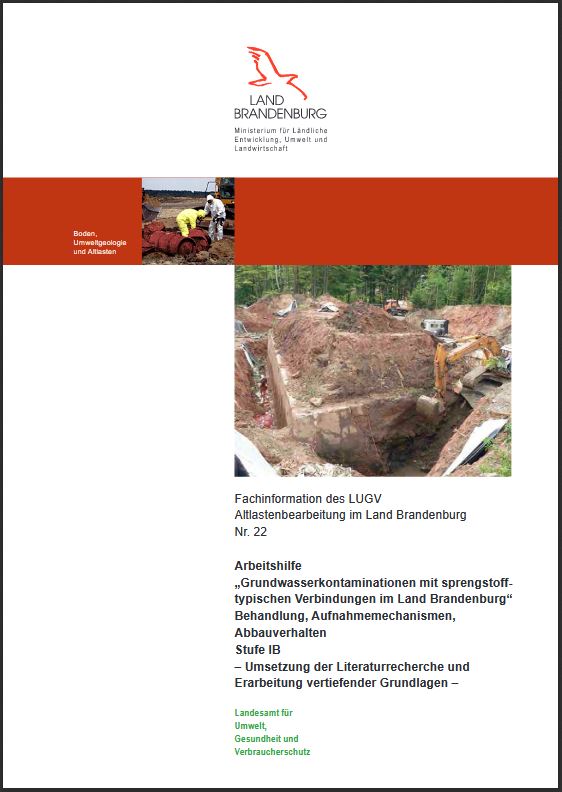 Bild vergrößern (Bild: Titelseite: Arbeitshilfe: Grundwasserkontaminationen mit sprengstofftypischen Verbindungen, Stufe 1B Teil 2 - Fachinformation Altlastenbearbeitung, Nummer 22)