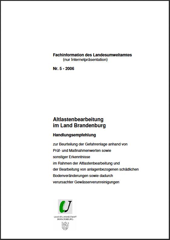 Bild vergrößern (Bild: Titelseite: Handlungsempfehlung zur Beurteilung der Gefahrenlage - Fachinformation Altlastenbearbeitung, Nummer 5)