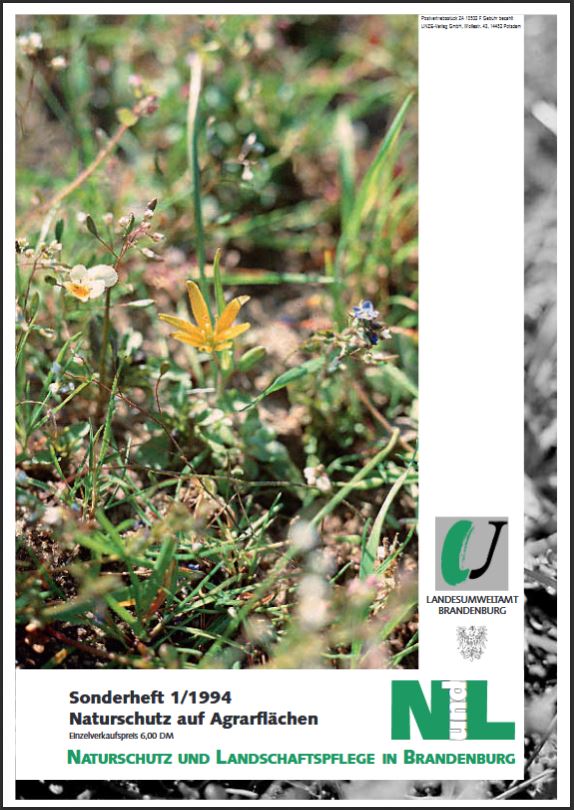 Bild vergrößern (Bild: Titelseite der Zeitschrift: Naturschutz und Landschaftspflege in Brandenburg Sonder-Heft 1 - 1994 (Naturschutz und Agrarflächen))