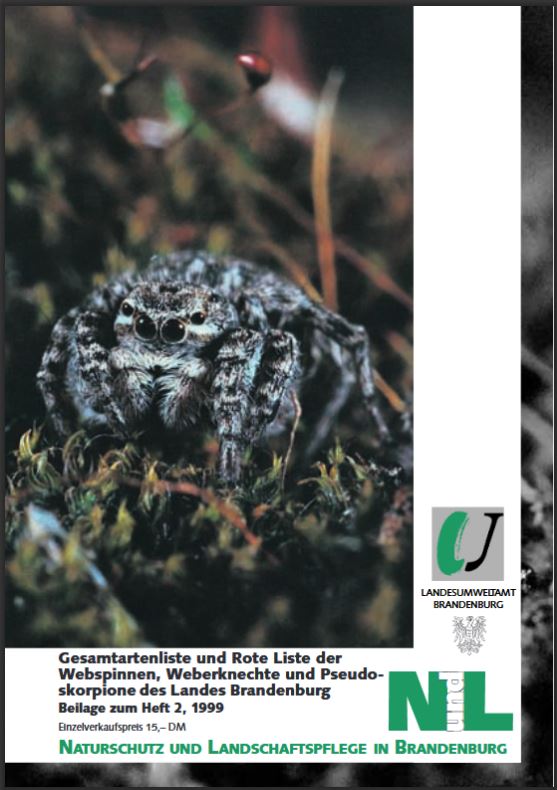 Bild vergrößern (Bild: Titelseite der Zeitschrift: Naturschutz und Landschaftspflege in Brandenburg - Beilage Heft 2 - 1999 (Webspinnen, Weberknechte, Pseudoskorpione))