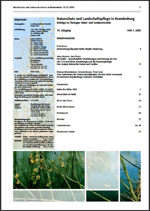 Bild vergrößern (Bild: Titelseite der Zeitschrift: Naturschutz und Landschaftspflege in Brandenburg Heft 1 - 2005)