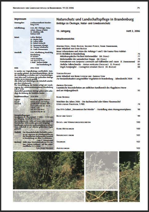 Bild vergrößern (Bild: Titelseite der Zeitschrift: Naturschutz und Landschaftspflege in Brandenburg Heft 3 - 2006)