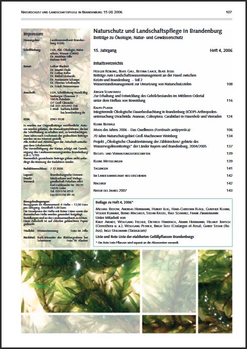 Bild vergrößern (Bild: Titelseite der Zeitschrift: Naturschutz und Landschaftspflege in Brandenburg Heft 4 - 2006)