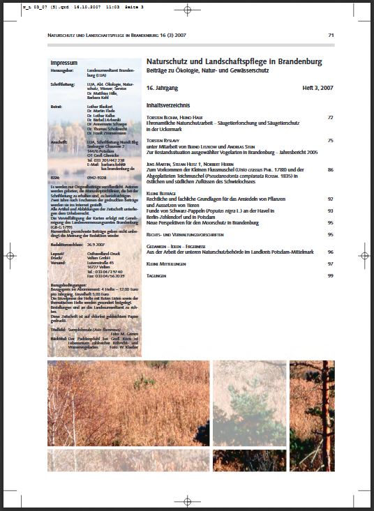 Bild vergrößern (Bild: Titelseite der Zeitschrift: Naturschutz und Landschaftspflege in Brandenburg Heft 3 - 2007)