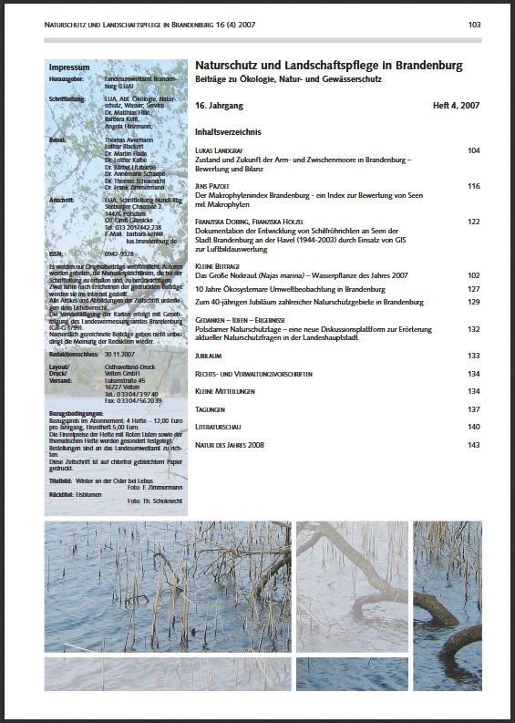 Bild vergrößern (Bild: Titelseite der Zeitschrift: Naturschutz und Landschaftspflege in Brandenburg Heft 4 - 2007)
